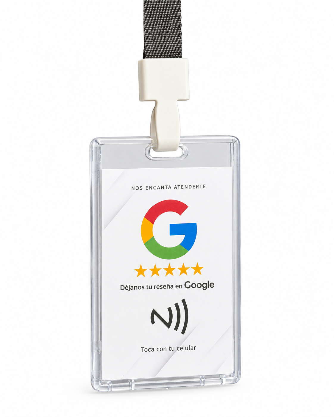 Gafete blanco, con lanyard, fotografía original de JEV ID